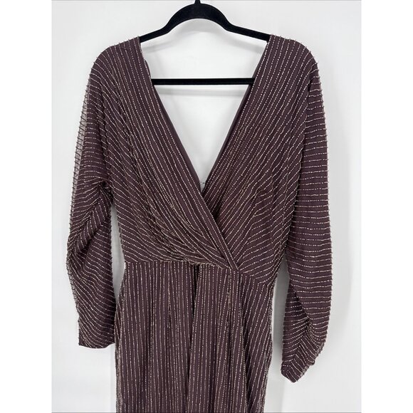 ASOS DESIGN Size 12 Mauve Purple gold linear embellished batwing midi dress - Picture 6 of 15